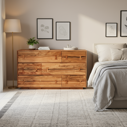 Carenzo - Commode à 6 Tiroirs - Bois Massif Noyer