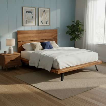 Carenzo - Lit Queen - Bois Massif Noyer