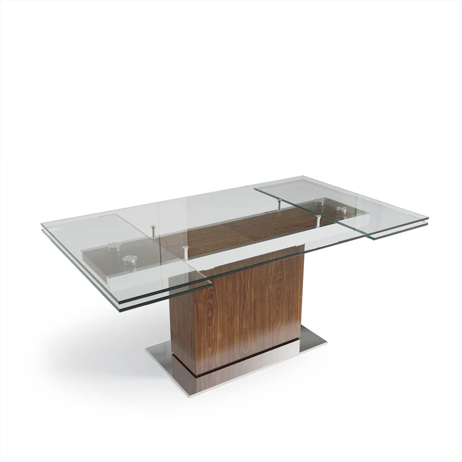 Mercurio - Table à Manger Rectangle - Noyer et Vitre