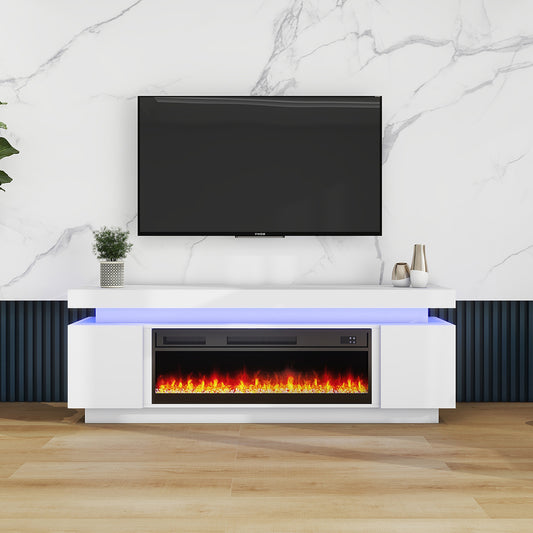 LED TV Stand with Fireplace - Paula - Entertainment Unit - Glossy White - 67 in. 1600