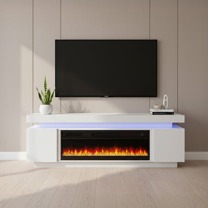 Paula - LED TV Stand with Fireplace - Entertainment Unit - Glossy White - 67 in.