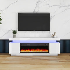 LED TV Stand with Fireplace - Paula - Entertainment Unit - Glossy White - 67 in.