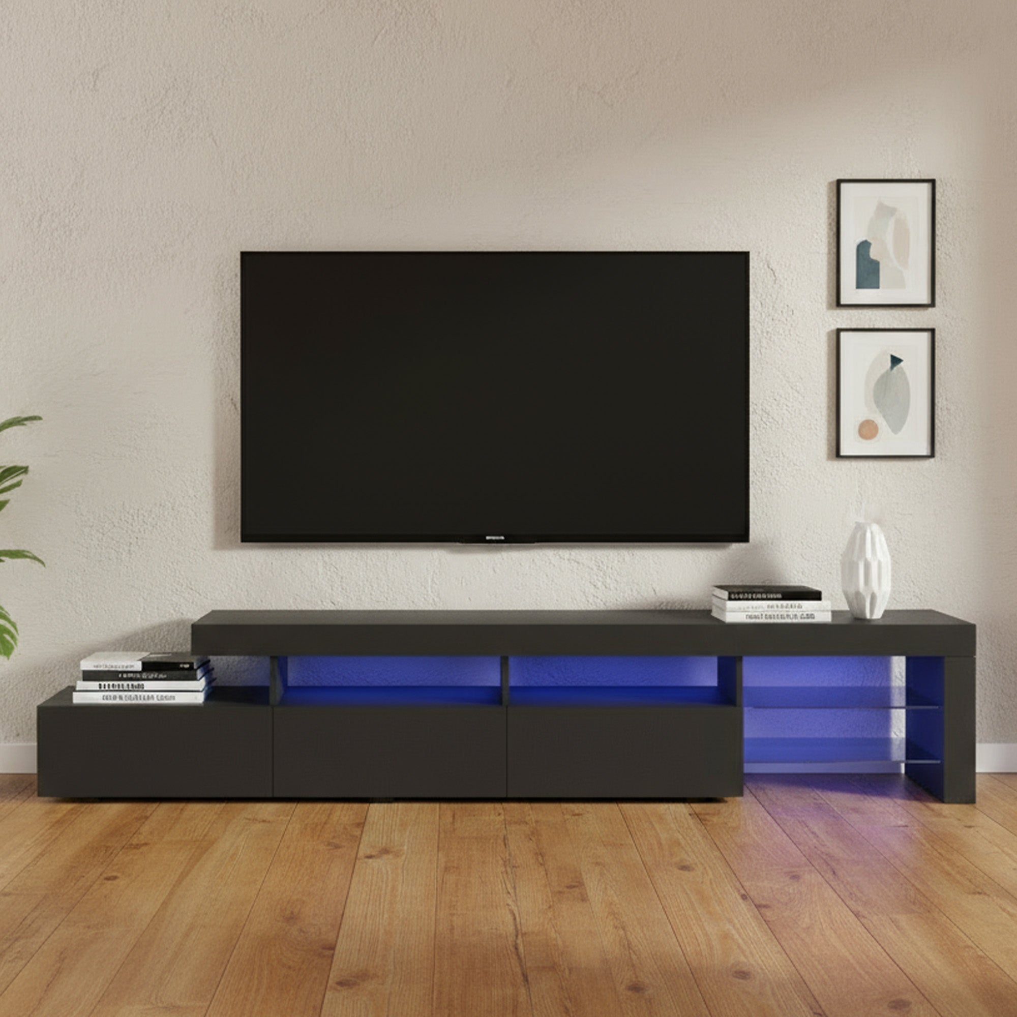 Gabriel - Meuble de TV avec LED - Noir Lustré - 95 po