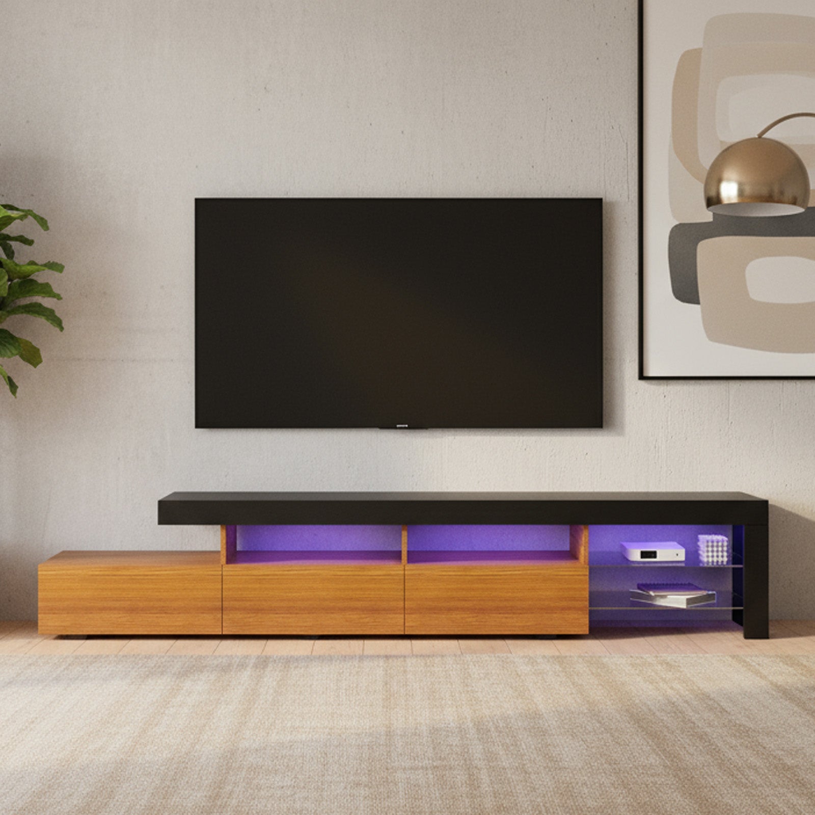 Gabriel - LED TV Stand - Entertainment Unit - Wood and Black - 95in