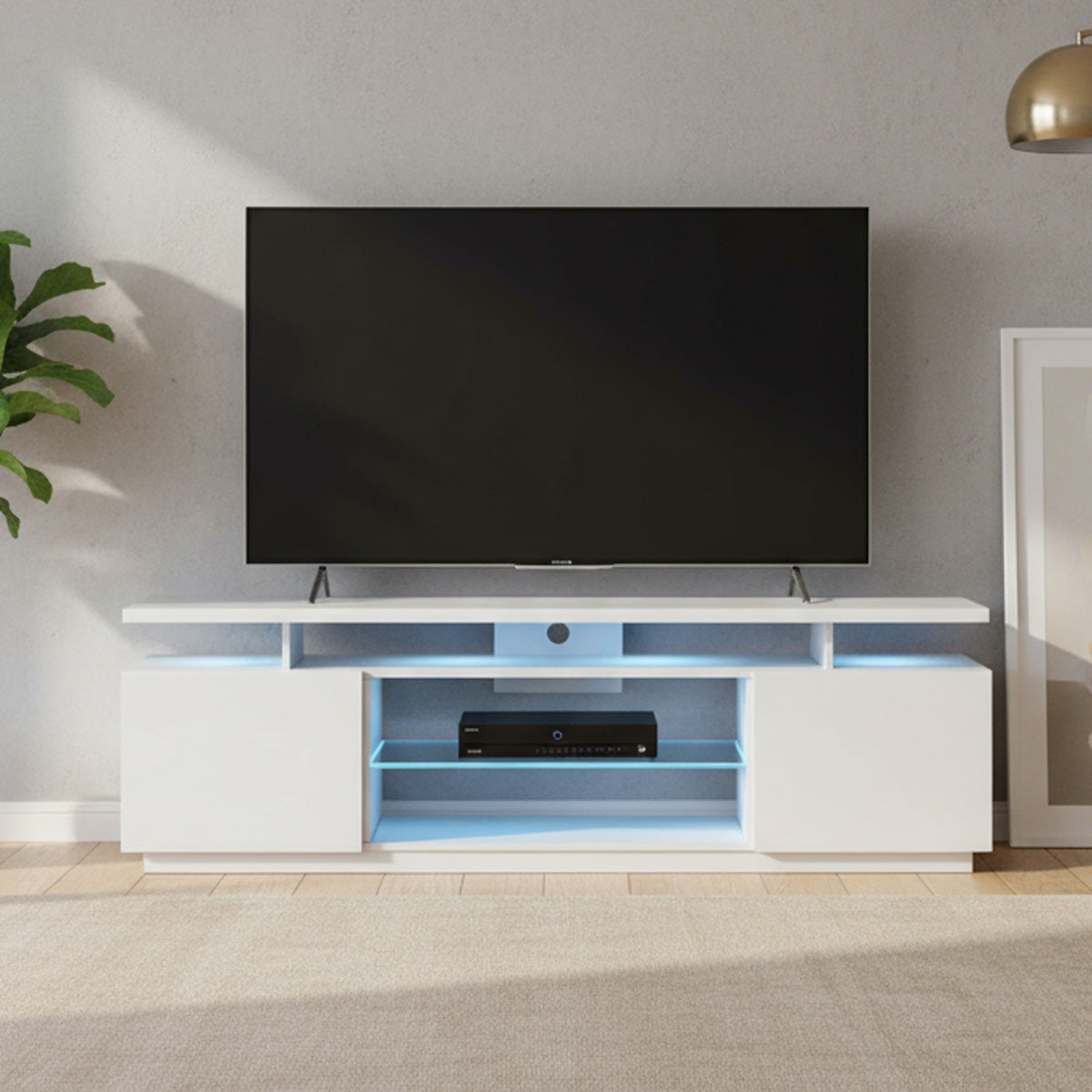 Lauren - LED TV Stand - Entertainment Unit - High Gloss White - 70in