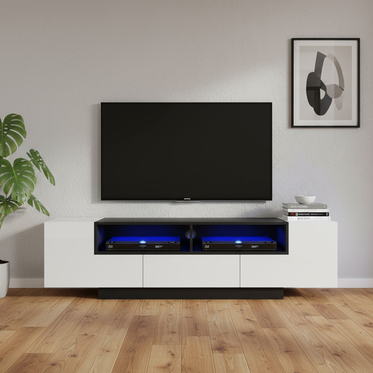 Carson - LED TV Stand - Entertainment Unit - High Gloss Black and White - 70in