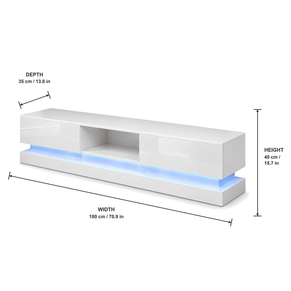 Frederick - LED TV Stand - Entertainment Unit - High Gloss White - 70in