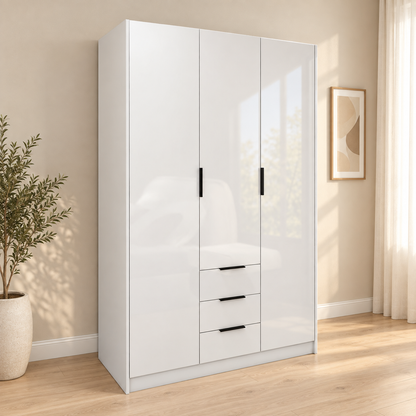 Vox - Armoire - 3 Portes et 3 Tiroirs - Blanc Lustré