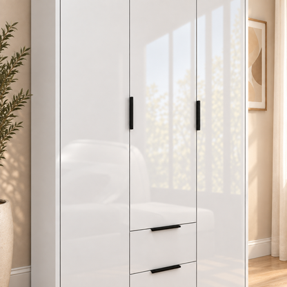 Vox - Armoire - 3 Portes et 3 Tiroirs - Blanc Lustré