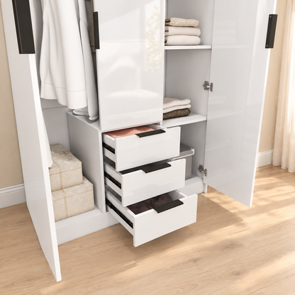 Vox - Armoire - 3 Portes et 3 Tiroirs - Blanc Lustré