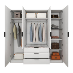 Armoire à 4 Portes et 3 Tiroirs - Blanc Lustré