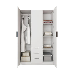 Wardrobe with 3 Doors and 3 Drawers - Glossy White