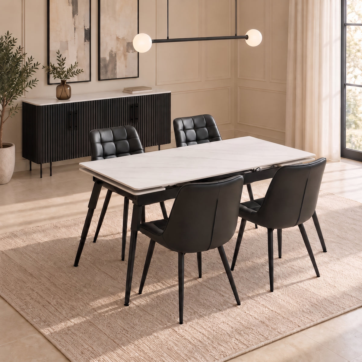 Maura/Aurora - Dining Room Set - White and Black Marble