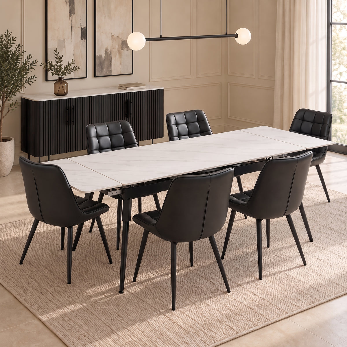 Maura/Aurora - Dining Room Set - White and Black Marble