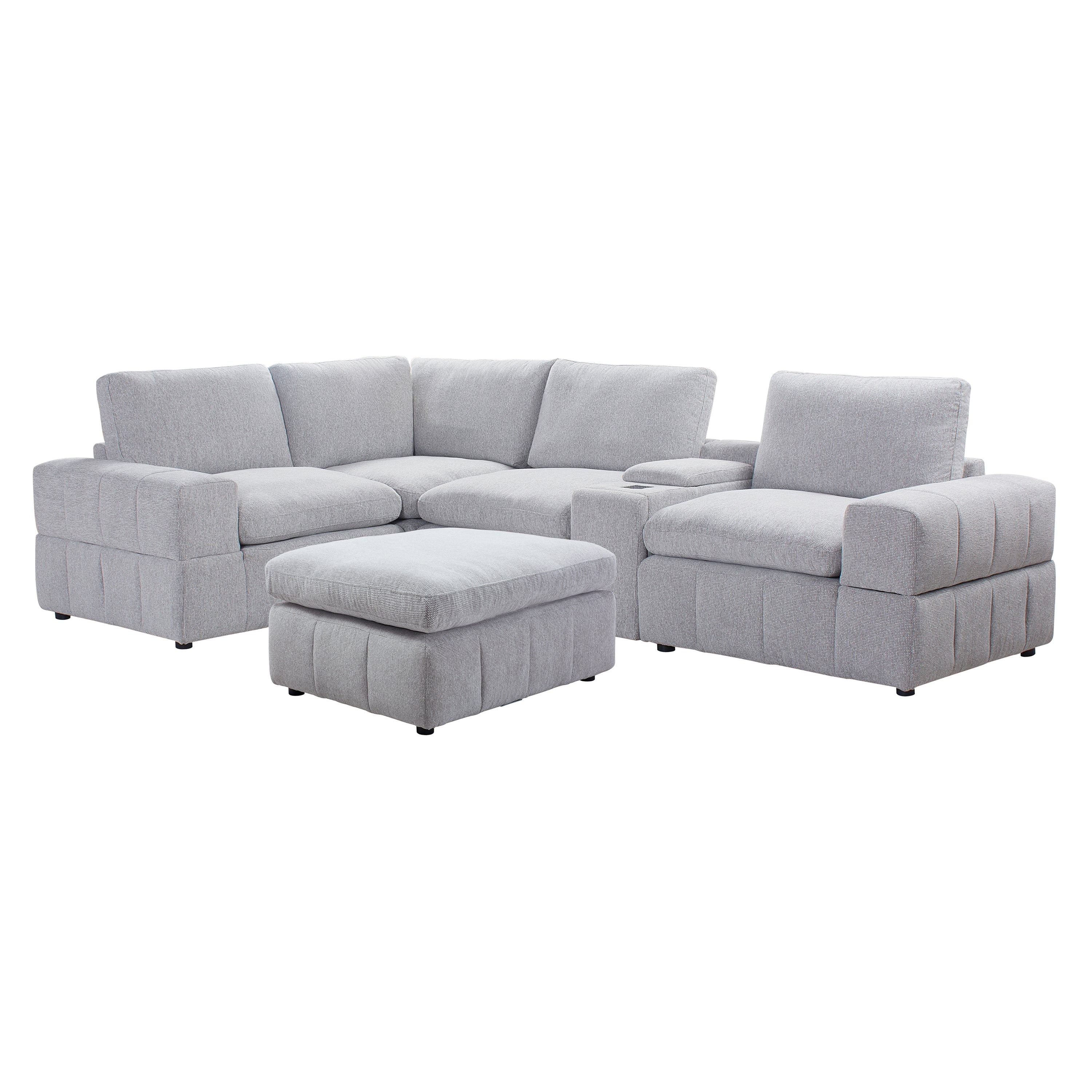 Amaro - Sofa Sectionnel Modulaire avec ottoman et console - Gris Pâle