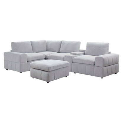 Amaro - Sofa Sectionnel Modulaire avec ottoman et console - Gris Pâle
