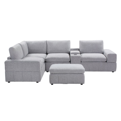Amaro - Sofa Sectionnel Modulaire avec ottoman et console - Gris Pâle