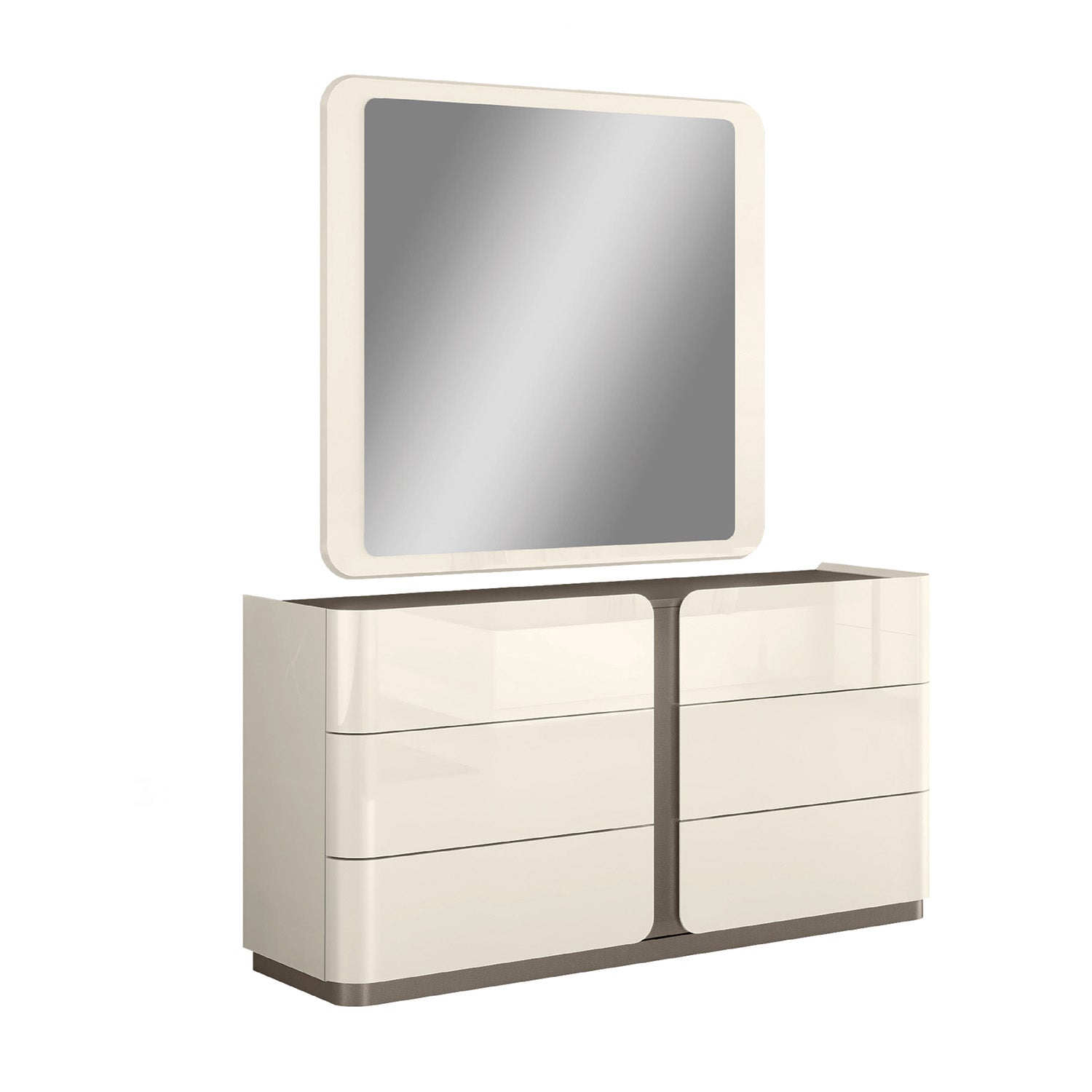 Livo - 6-drawer dresser with mirror - Beige