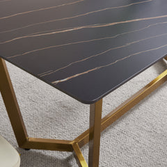 Dining Table - 36"x71" - Black Ceramic / Matte Gold Metal