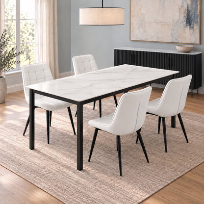 Nadia/Aurora - Dining Room Set - White and Black Marble