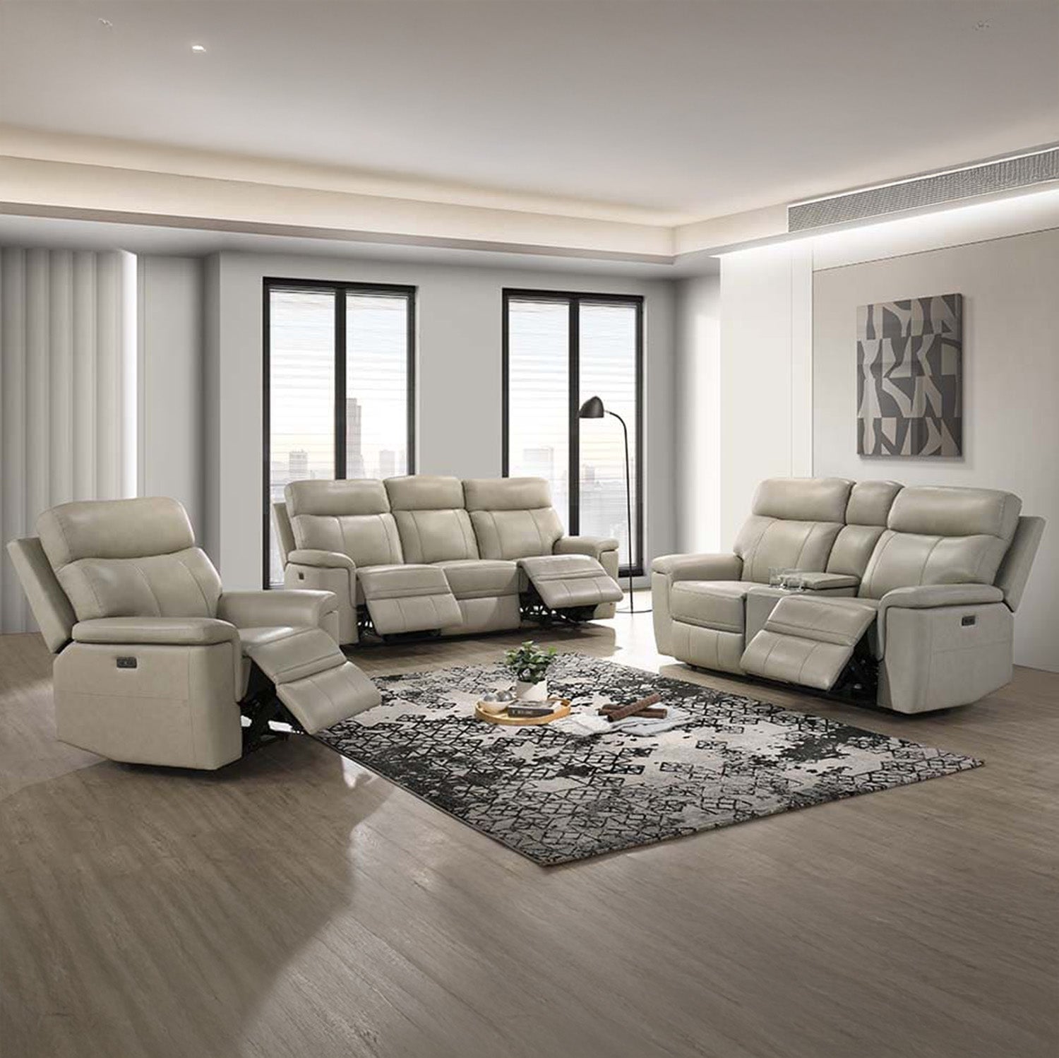 Laurena - Ensemble de salon inclinable - Blanc Cassé