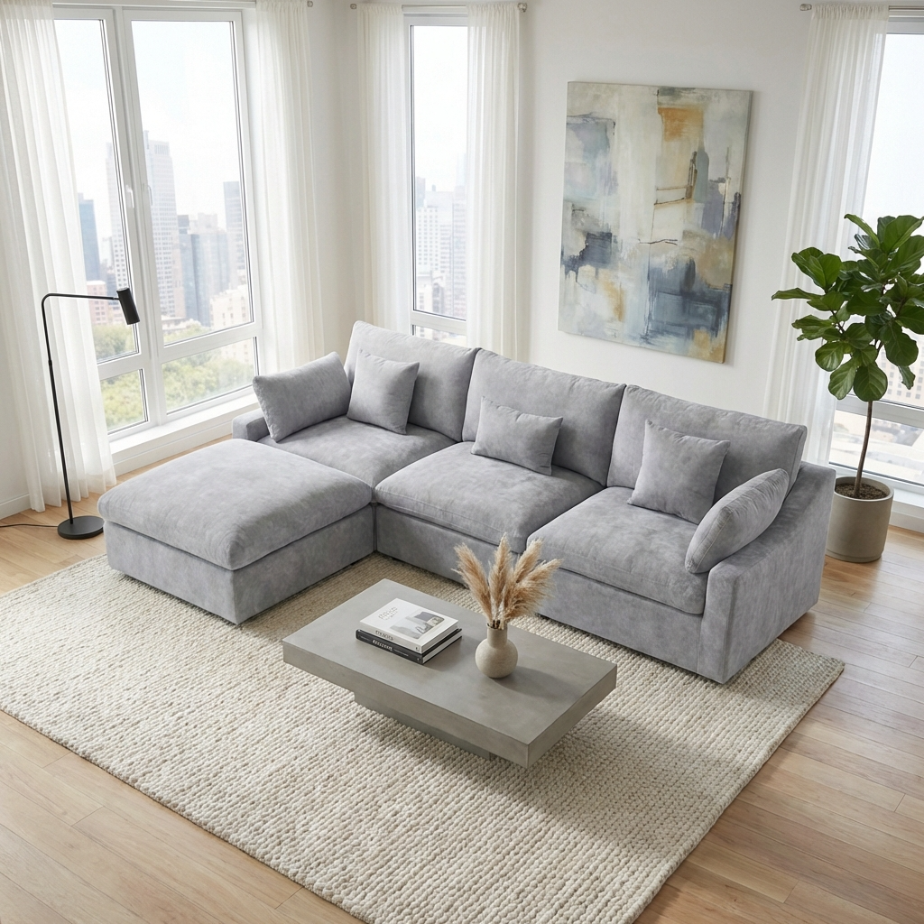 Berlin - Sofa Modulaire Sectionnel - Tissu Gris