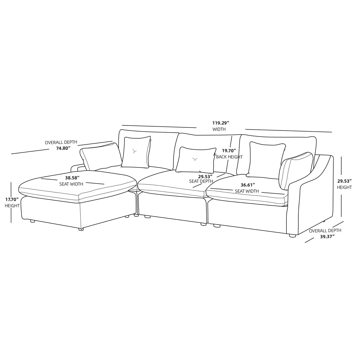 Berlin - Sofa Modulaire Sectionnel - Tissu Gris