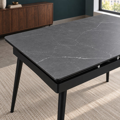 Fallon - Table à manger extensible - Marbre gris et noir