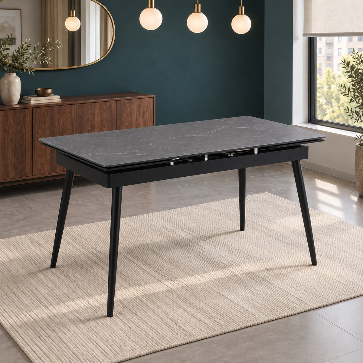 Fallon - Table à manger extensible - Marbre gris et noir