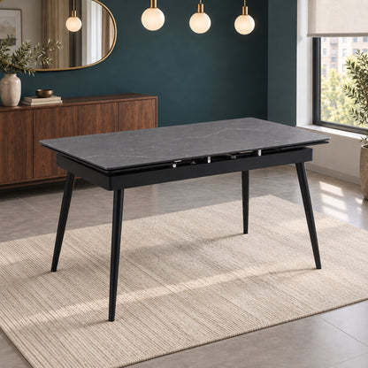 Fallon - Table à manger extensible - Marbre gris et noir