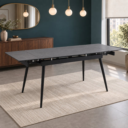 Fallon - Table à manger extensible - Marbre gris et noir