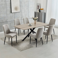 Dining Room Set - 7 Pieces - Wood / Gray Fabric