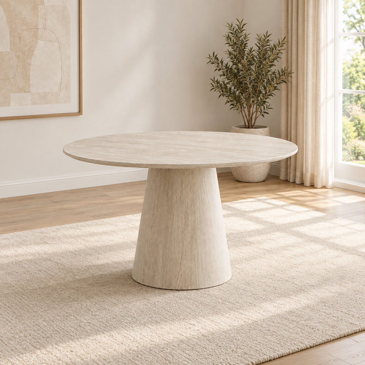Mercer - Round Dining Table - Light Travertine