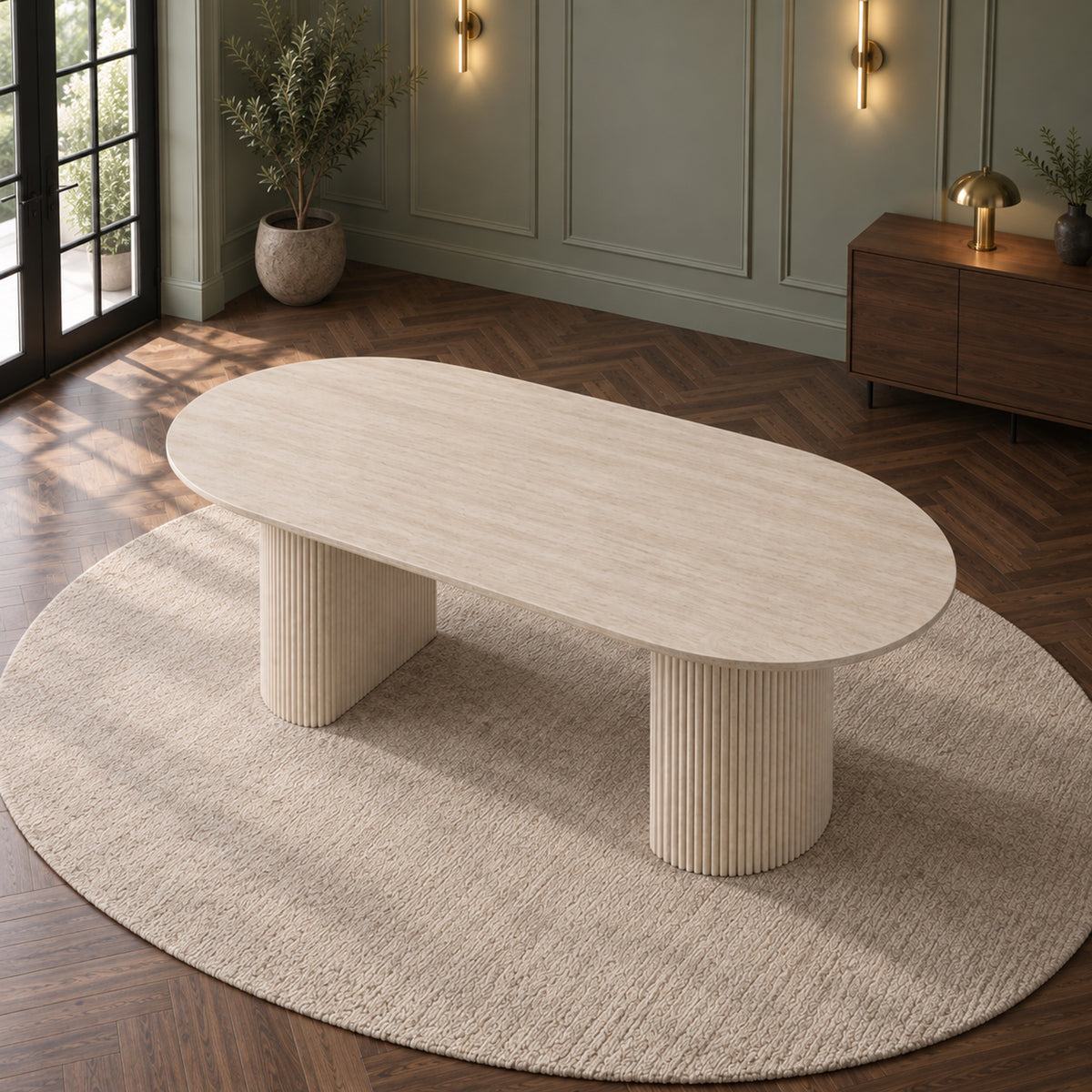 Mercer - Oval Dining Table - Light Travertine