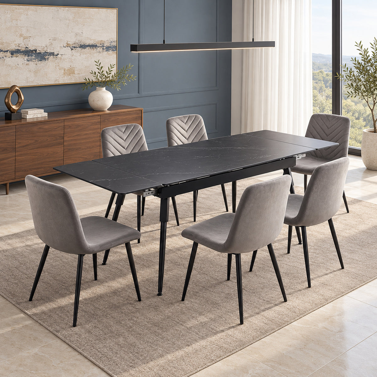 Maura - Extendable Dining Table - Black Marble
