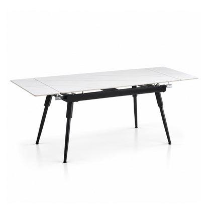 Maura - Extendable Dining Table - White Marble and Black