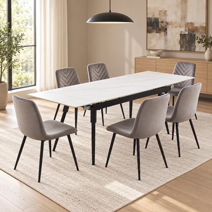 Maura - Extendable Dining Table - White Marble and Black