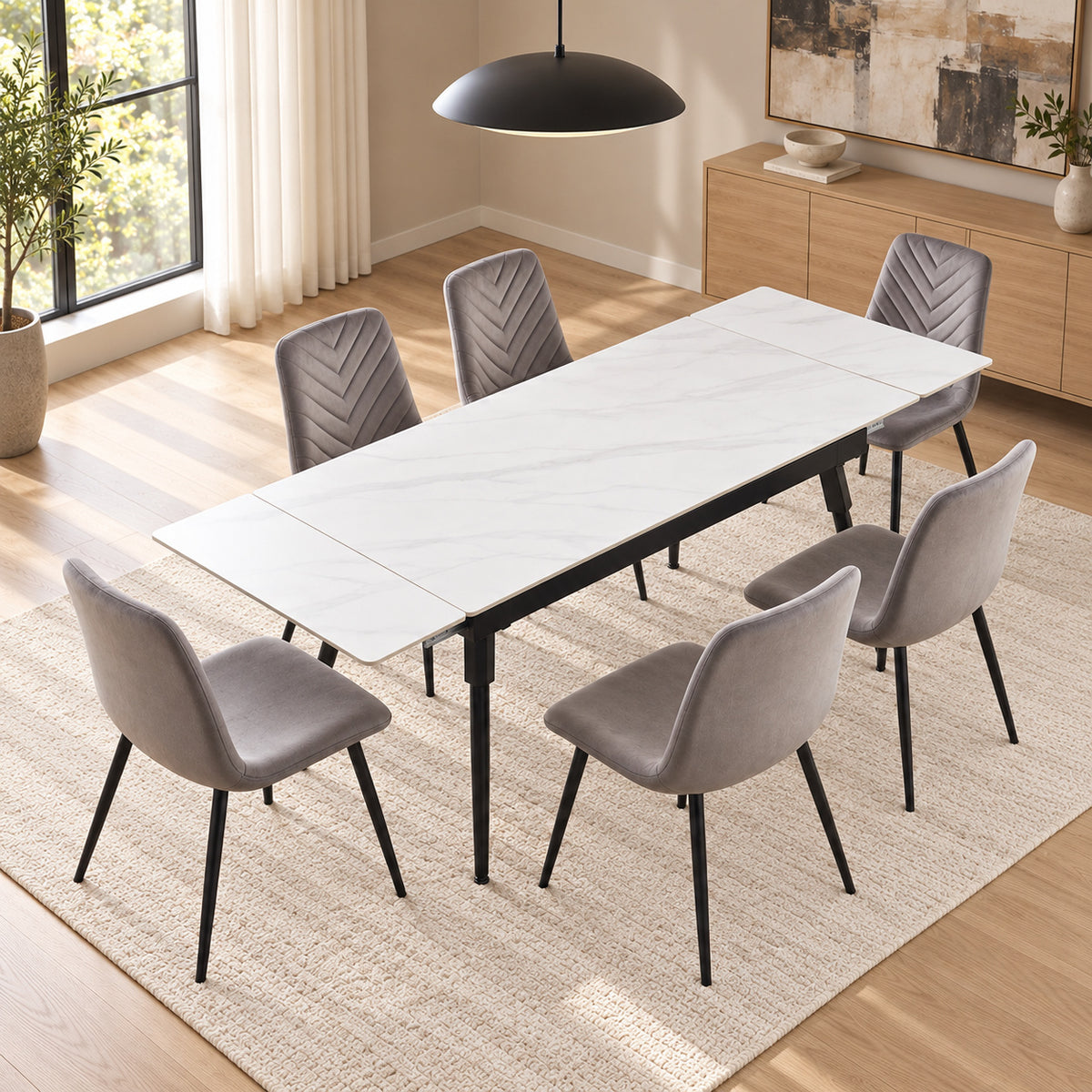 Maura - Extendable Dining Table - White Marble and Black