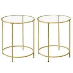 Set of 2 round side tables - Glass / Gold Metal
