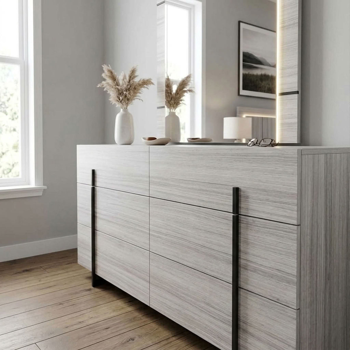 Venice - Commode à 6 tiroirs avec miroir - Gris