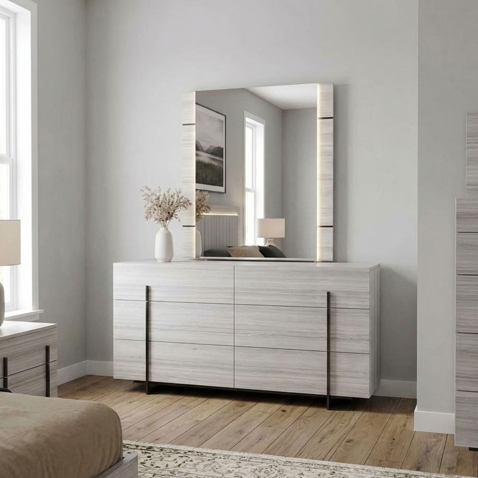 Venice - Commode à 6 tiroirs avec miroir - Gris