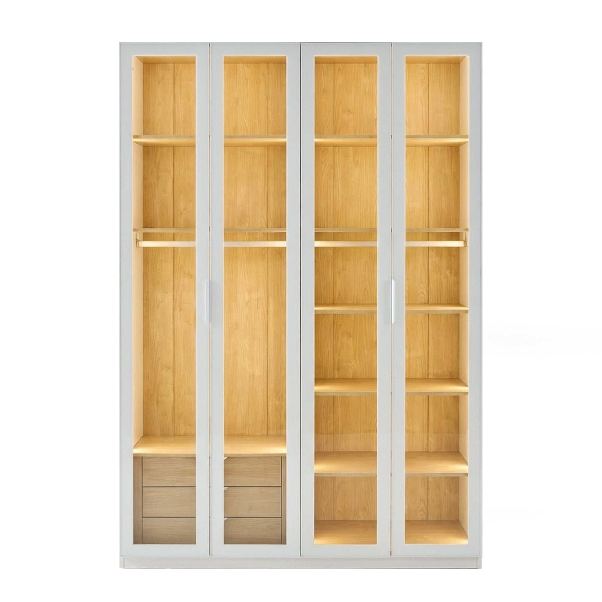 Alvero - Wardrobe - 4 Doors and 3 Drawers - White and Wood