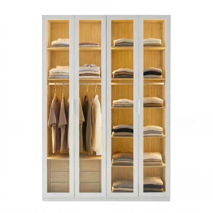 Alvero - Wardrobe - 4 Doors and 3 Drawers - White and Wood