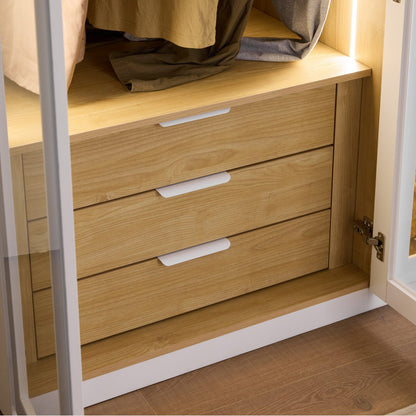 Alvero - Wardrobe - 4 Doors and 3 Drawers - White and Wood
