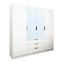 Armoire à 4 Portes et 3 Tiroirs - Blanc Lustré