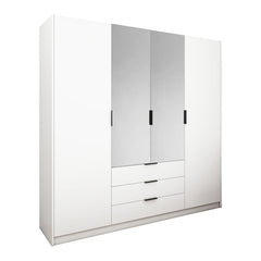 Wardrobe with 4 Doors and 3 Drawers - Glossy White