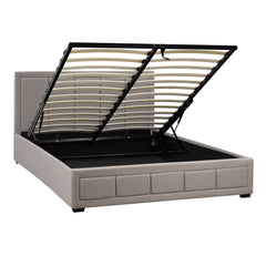 Bed - King / Beige fabric with storage with hydraulic platform