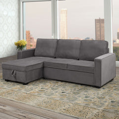 Reversible Sectional Sofa Bed - Gray Fabric - Olivia