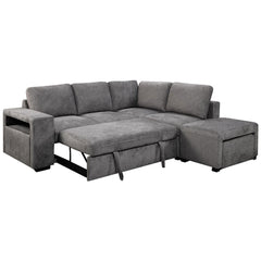 L-Shaped Sectional Sofa Bed - Jodran - Gray Fabric