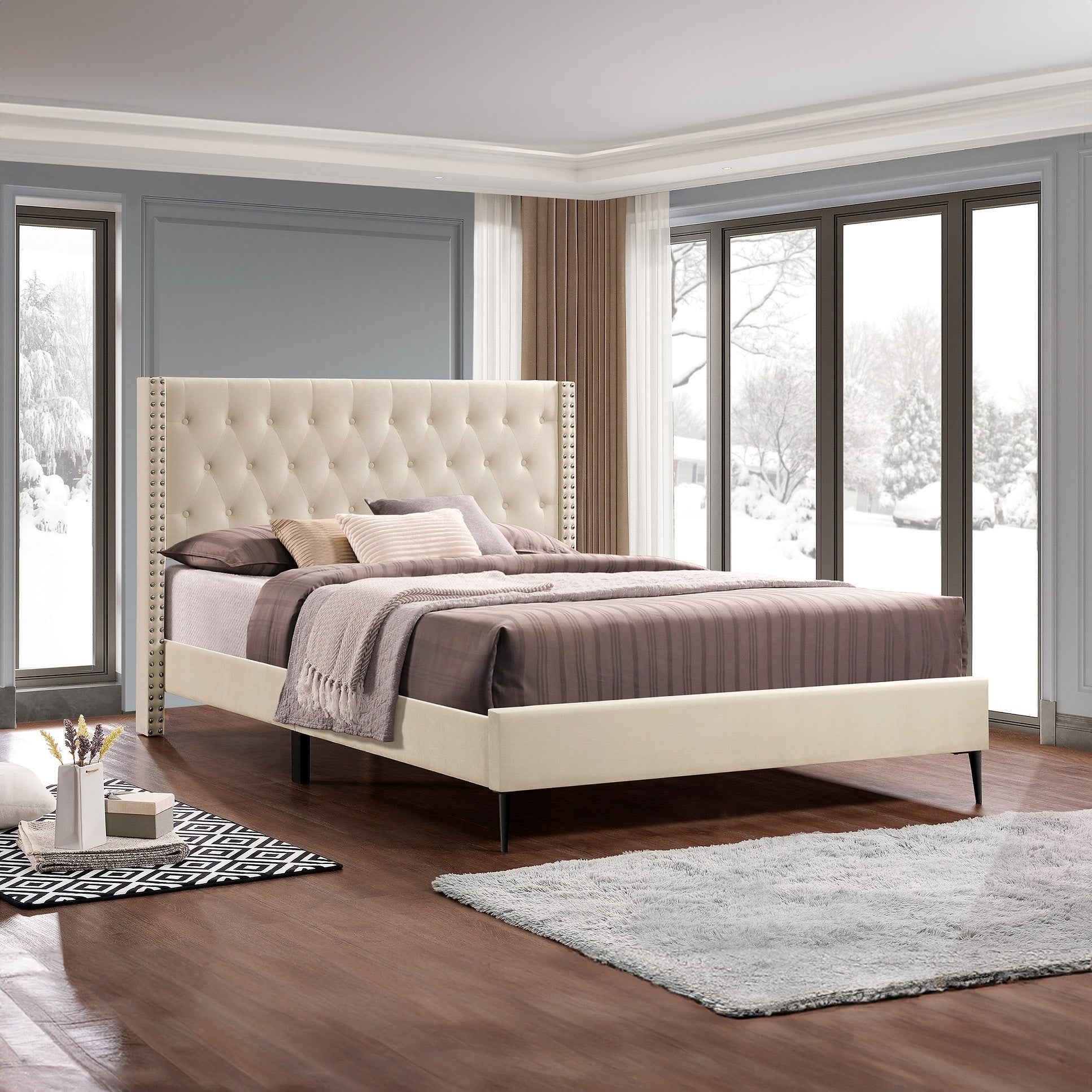 Roxane - King Bed - Cream Velvet